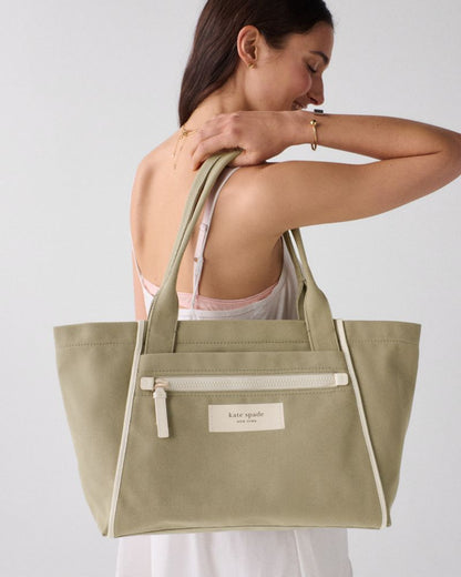 KateSpade Dash Large Canvas Tote Bag Dried Bay Leaf
