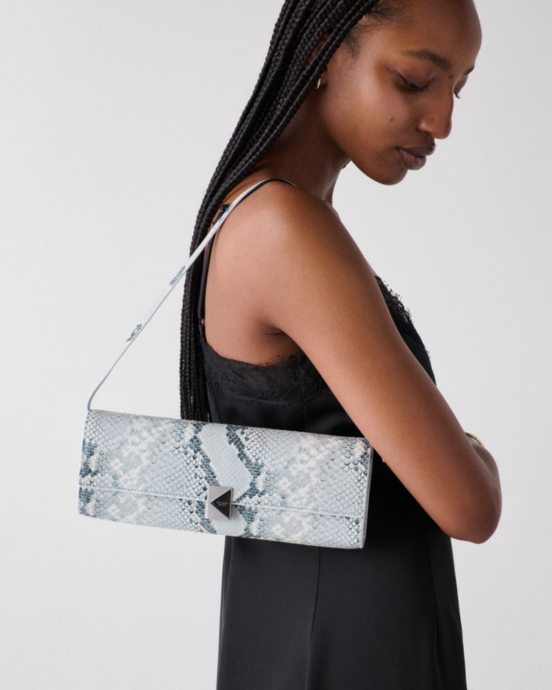KateSpade Deco Snake Embossed Soft Mini Shoulder Bag Pale Sapphirine