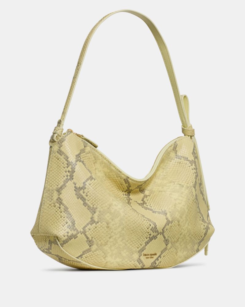 KateSpade Loop Snake Embossed Large Shoulder Bag Pale Citron
