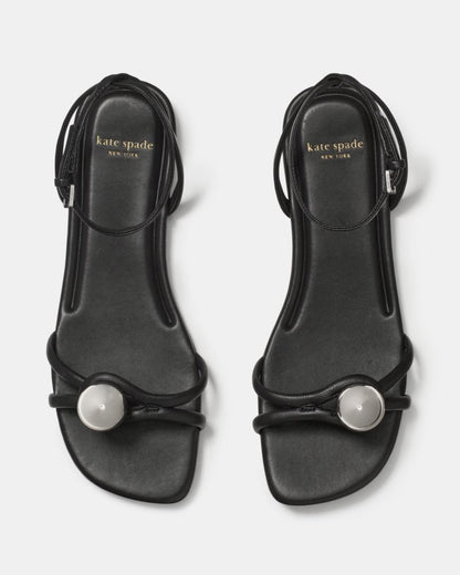 Katespade Harmony Smooth Leather Flat Sandal Black