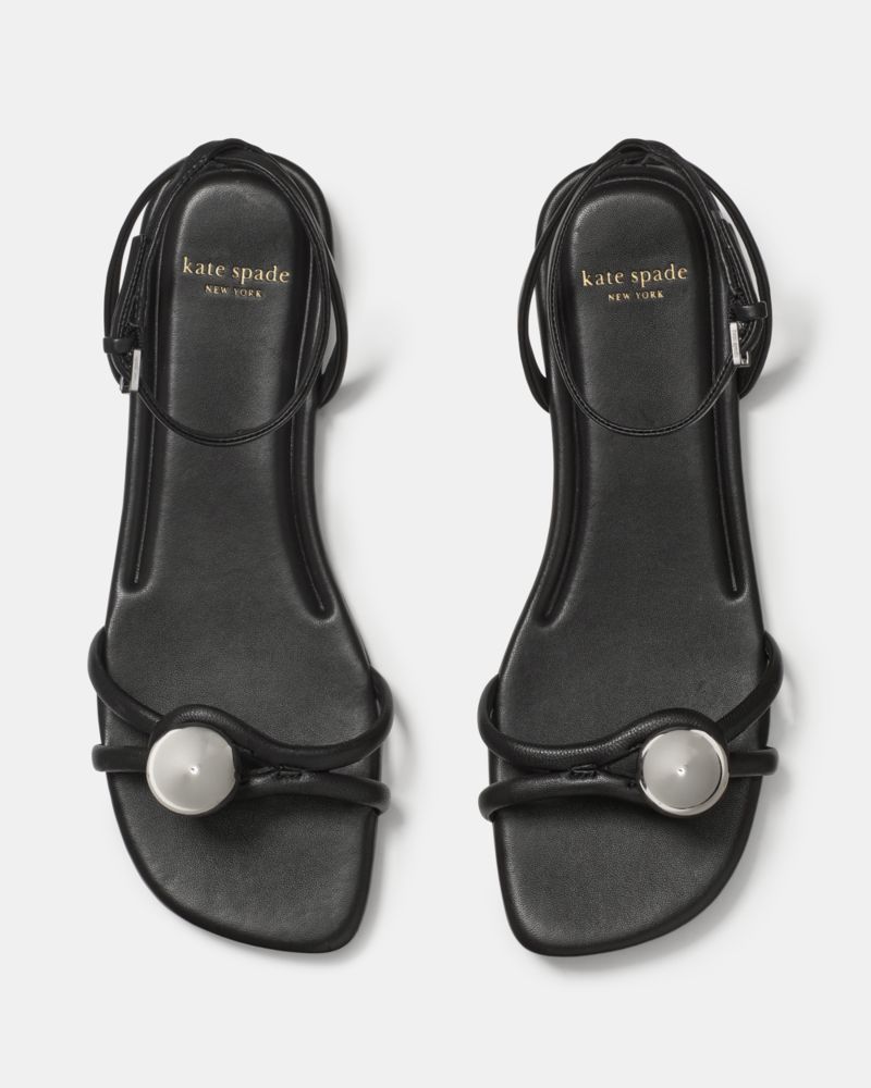 Katespade Harmony Smooth Leather Flat Sandal Black