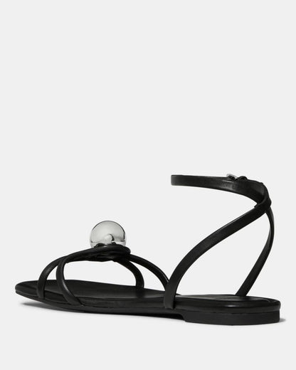 Katespade Harmony Smooth Leather Flat Sandal Black
