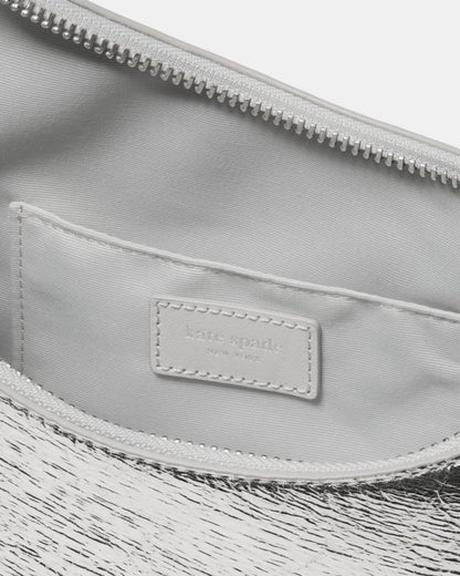 KateSpade Duo Crinkle Metallic Leather Crossbody Bag Silver