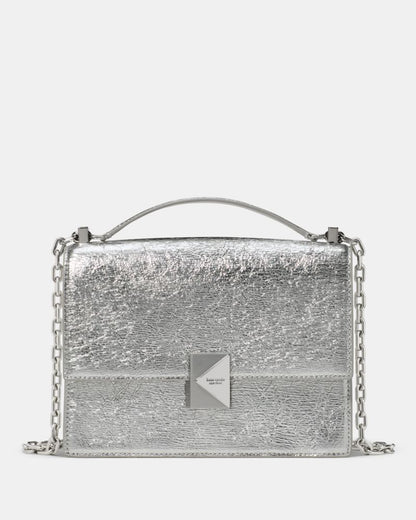 KateSpade Deco Crinkle Metallic Chain Shoulder Bag Silver