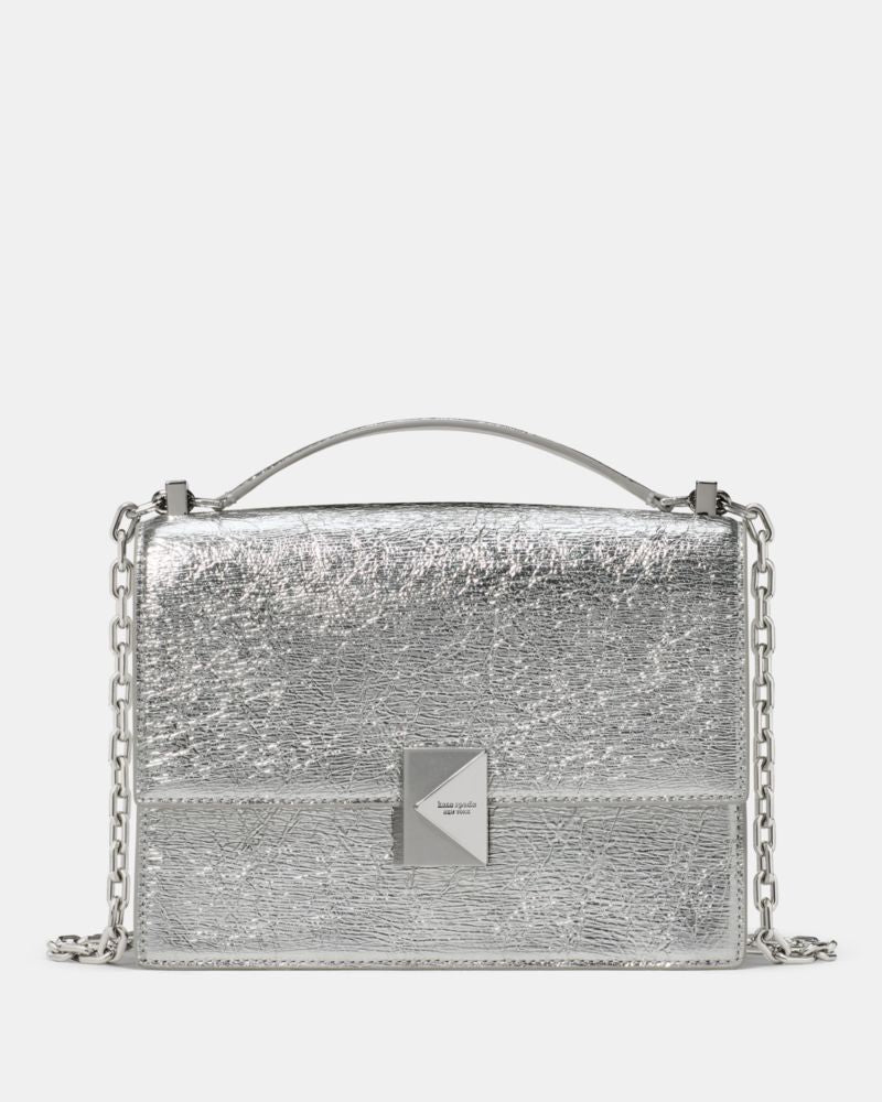 KateSpade Deco Crinkle Metallic Chain Shoulder Bag Silver