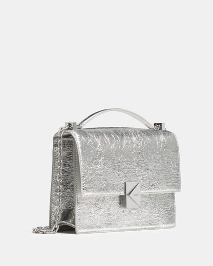 KateSpade Deco Crinkle Metallic Chain Shoulder Bag Silver