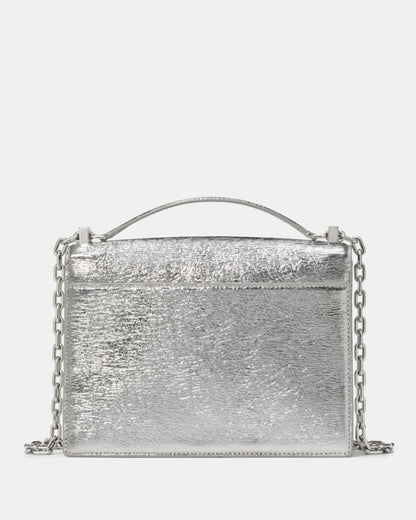 KateSpade Deco Crinkle Metallic Chain Shoulder Bag Silver