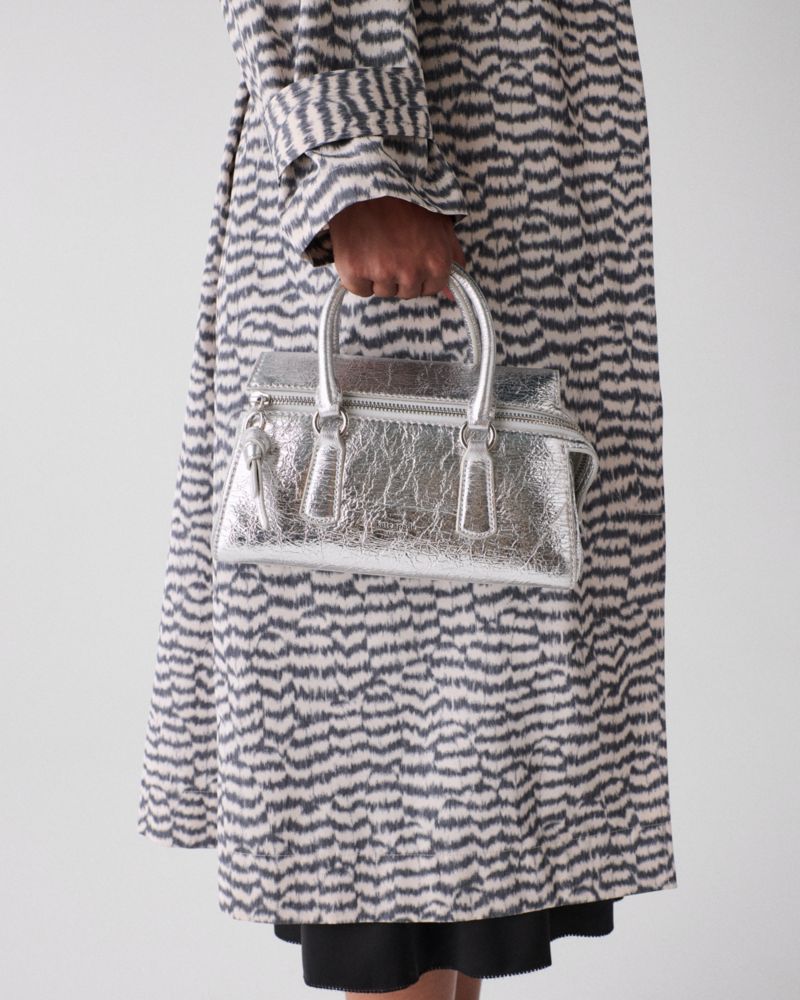 KateSpade Bond Crinkle Metallic Leather Mini Bag Silver