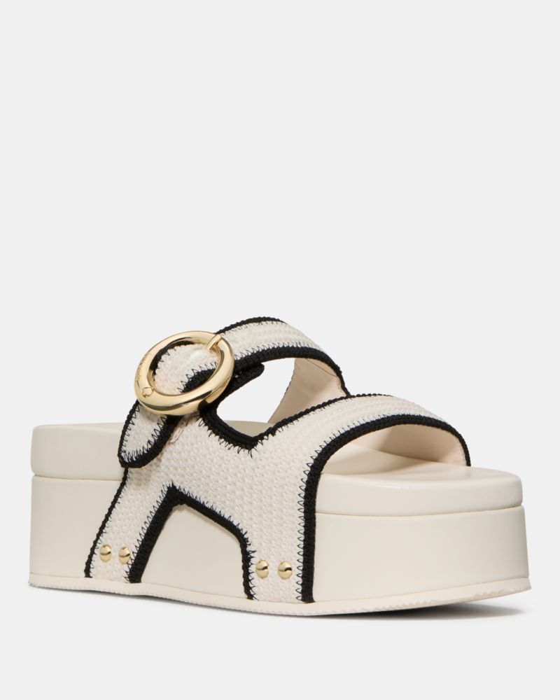 Katespade Halo Platform Footbed Sandal Cream Black.