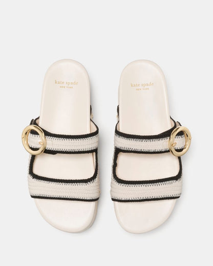 Katespade Halo Platform Footbed Sandal Cream Black.