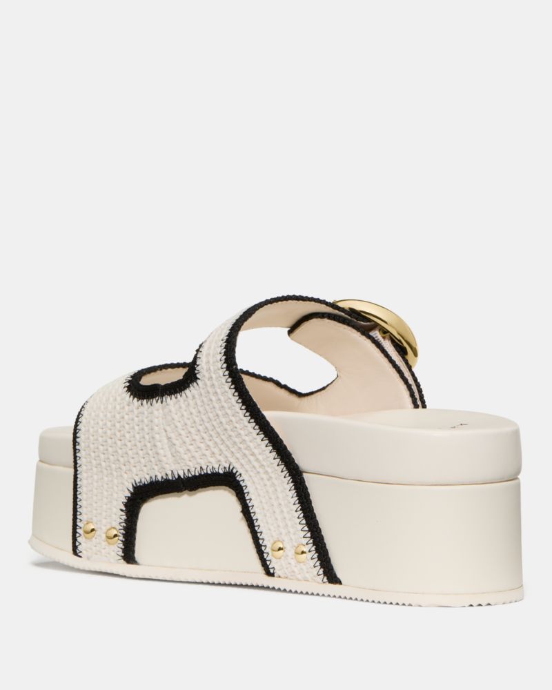 Katespade Halo Platform Footbed Sandal Cream Black.