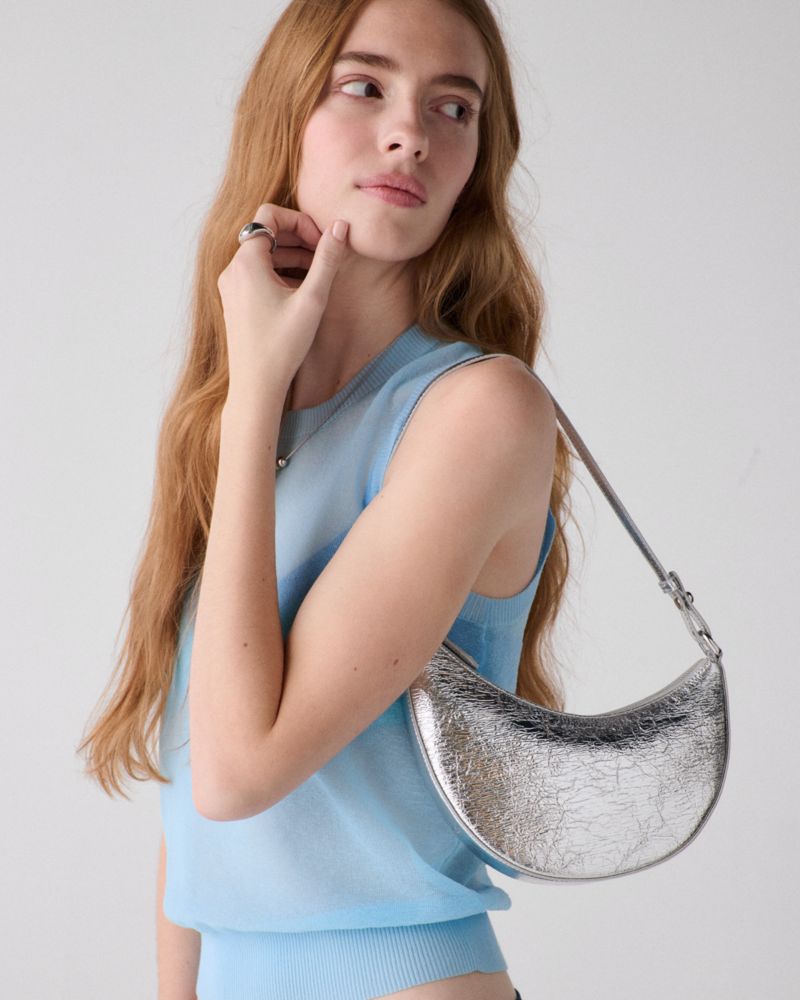 KateSpade Duo Crinkle Metallic Mini Shoulder Silver