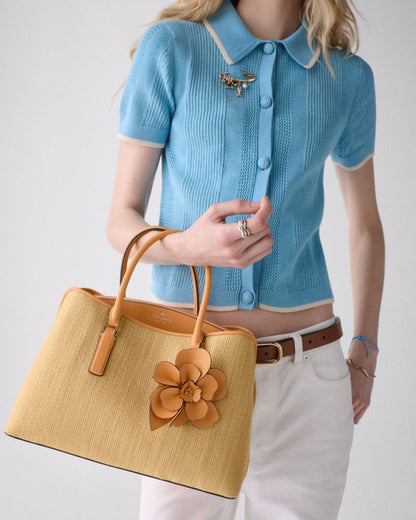 KateSpade Thompson Street Straw Satchel Bag With Charm Desert Sunset Multi