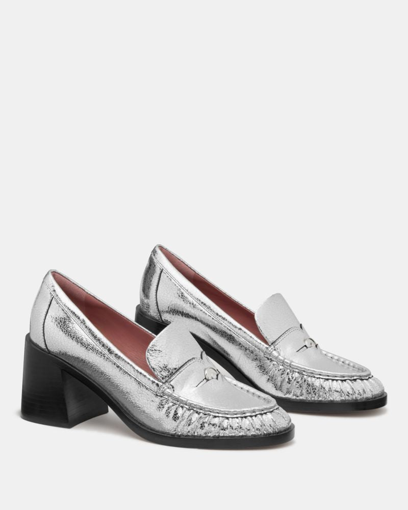Katespade Penni Heeled Loafer Silver