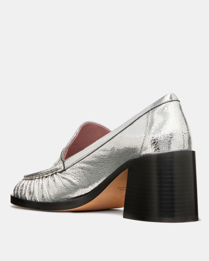 Katespade Penni Heeled Loafer Silver
