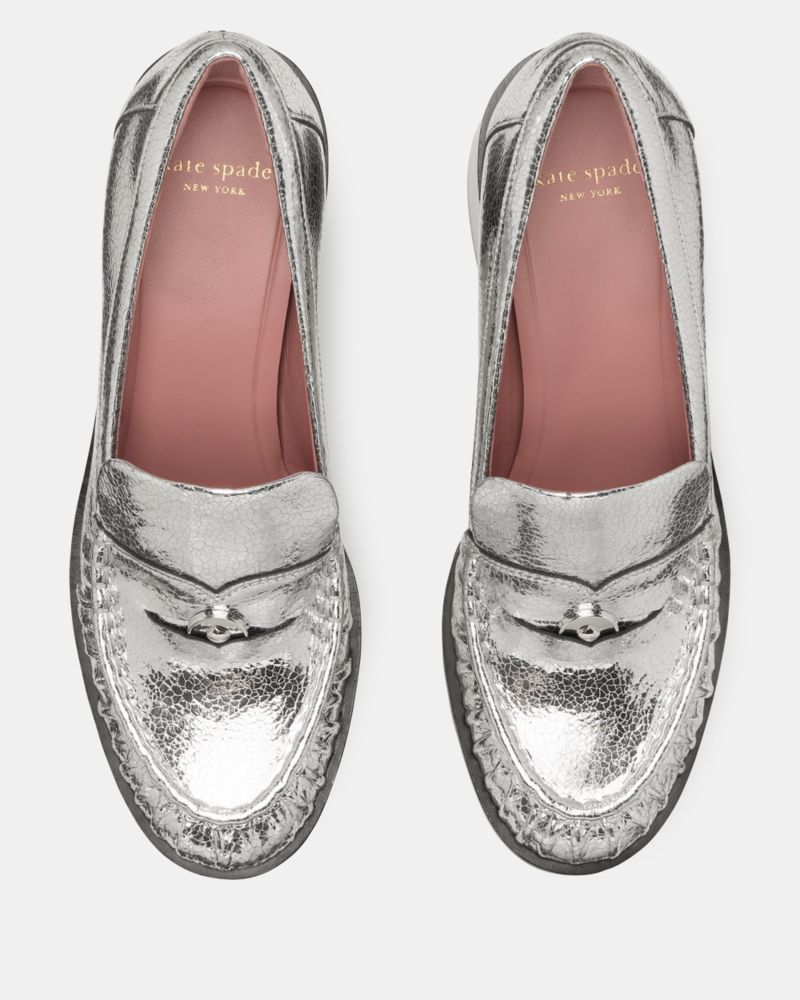 Katespade Penni Heeled Loafer Silver