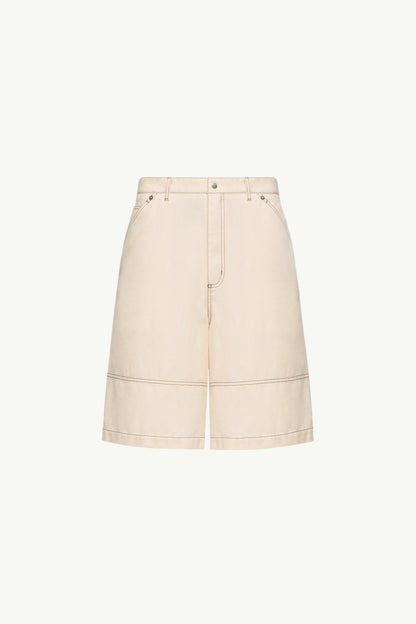 Moncler Linen & Cotton Gabardine Cargo Shorts White Ivory White Ivory