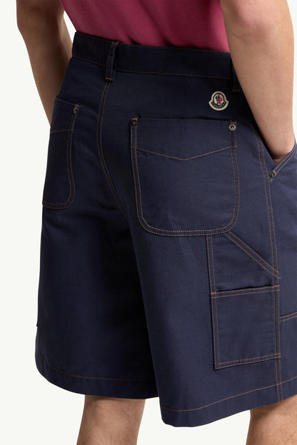 Moncler Linen & Cotton Gabardine Cargo Shorts Navy Blue Navy Blue