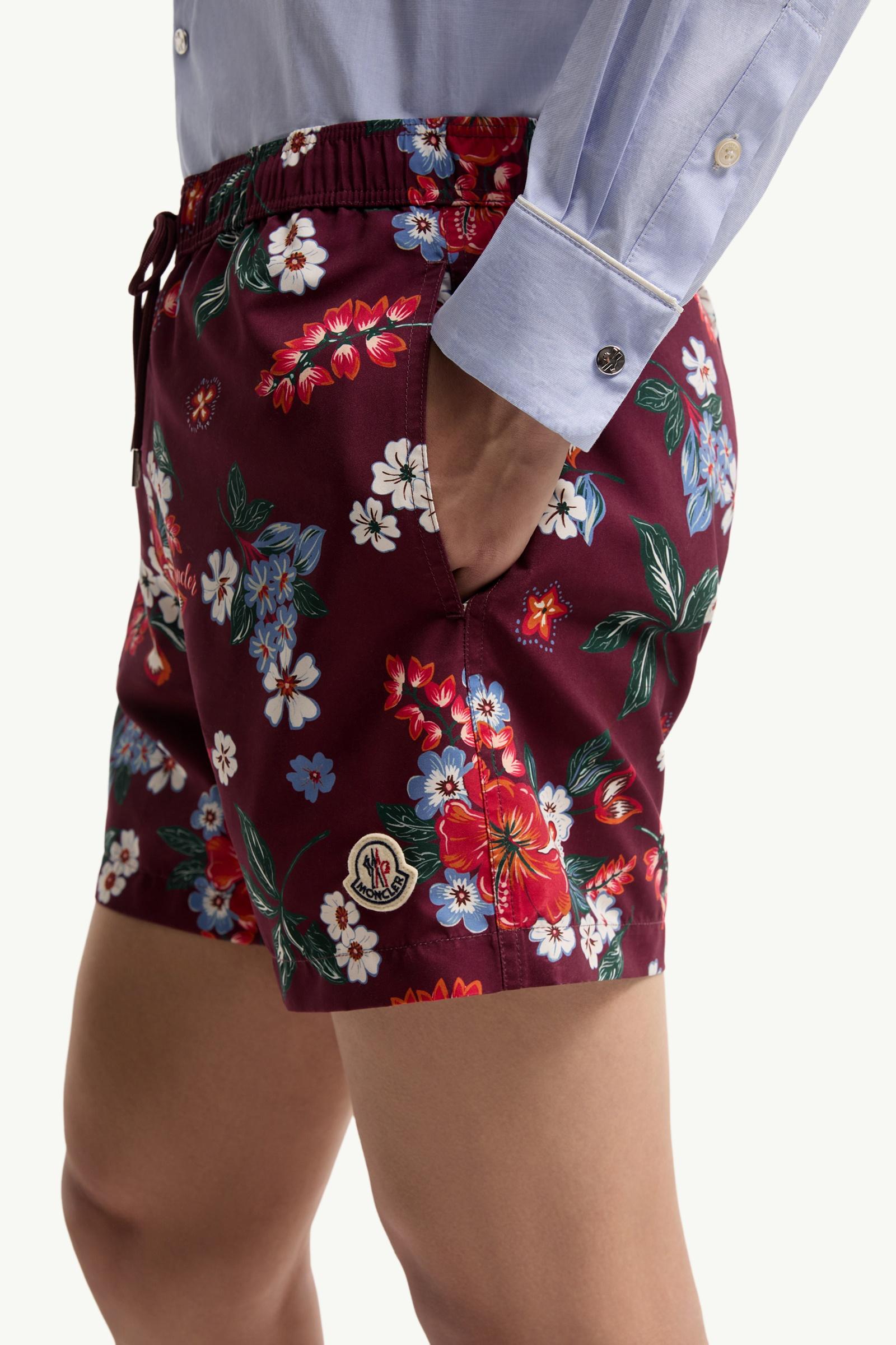 Moncler Floral Print Swim Shorts Burgundy Burgundy
