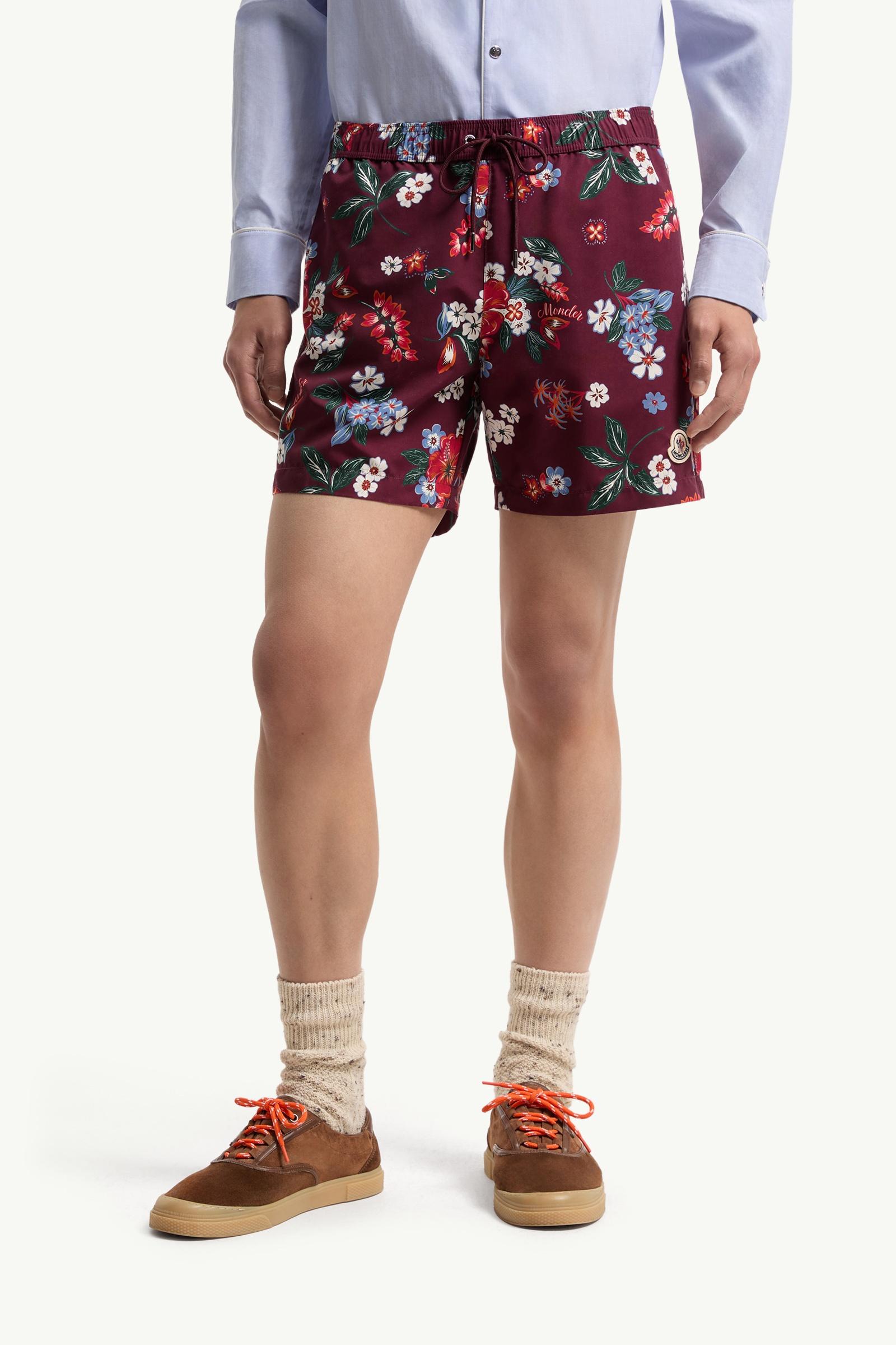 Moncler Floral Print Swim Shorts Burgundy Burgundy
