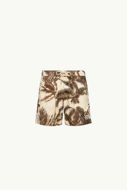 Moncler Patterned Swim Shorts Beige & Green Beige & Green