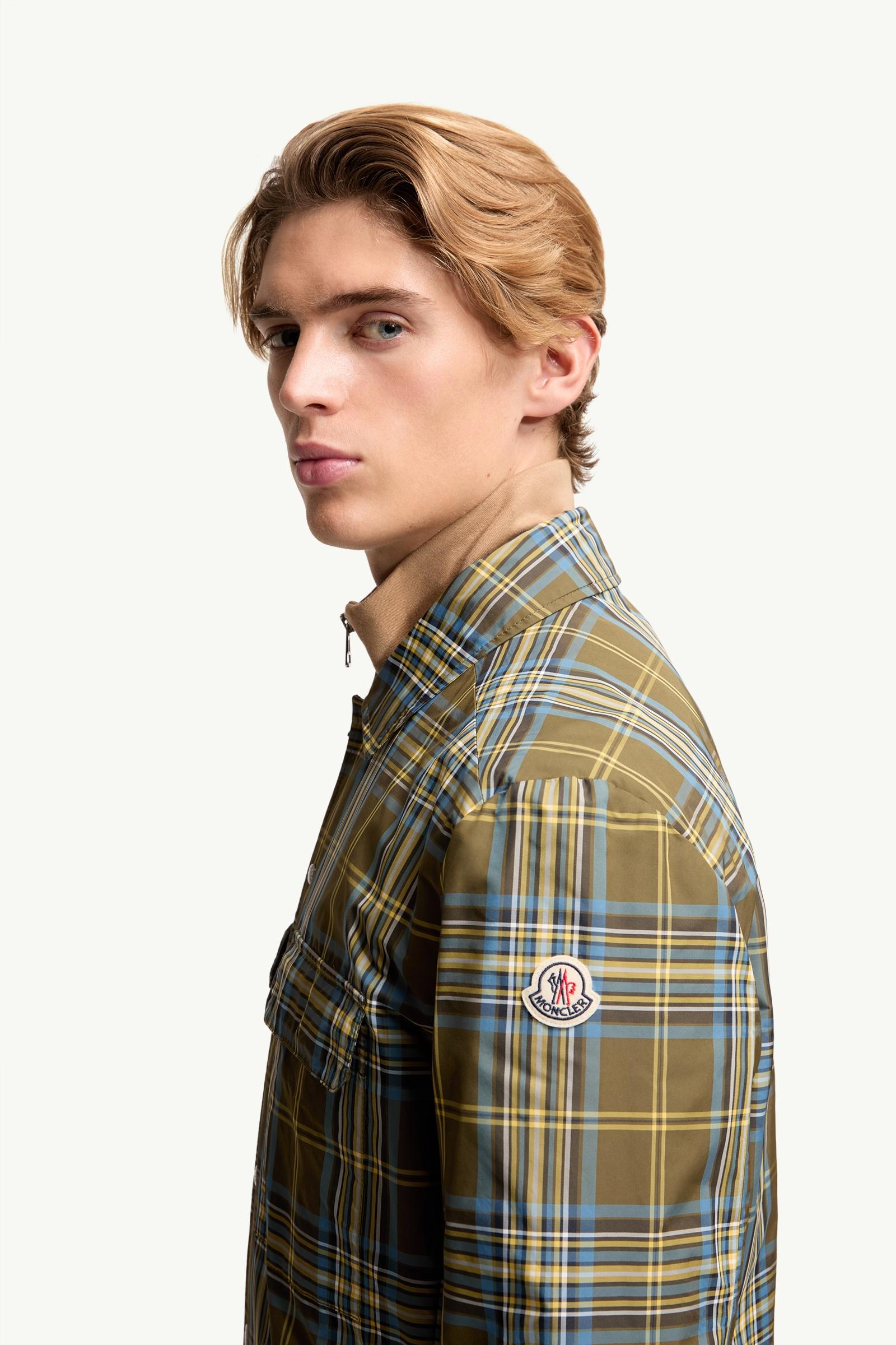 Moncler Monogram Checked Shirt Jacket Sky Blue & Olive Green Sky Blue & Olive Green