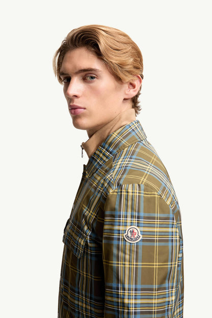 Moncler Monogram Checked Shirt Jacket Sky Blue & Olive Green Sky Blue & Olive Green
