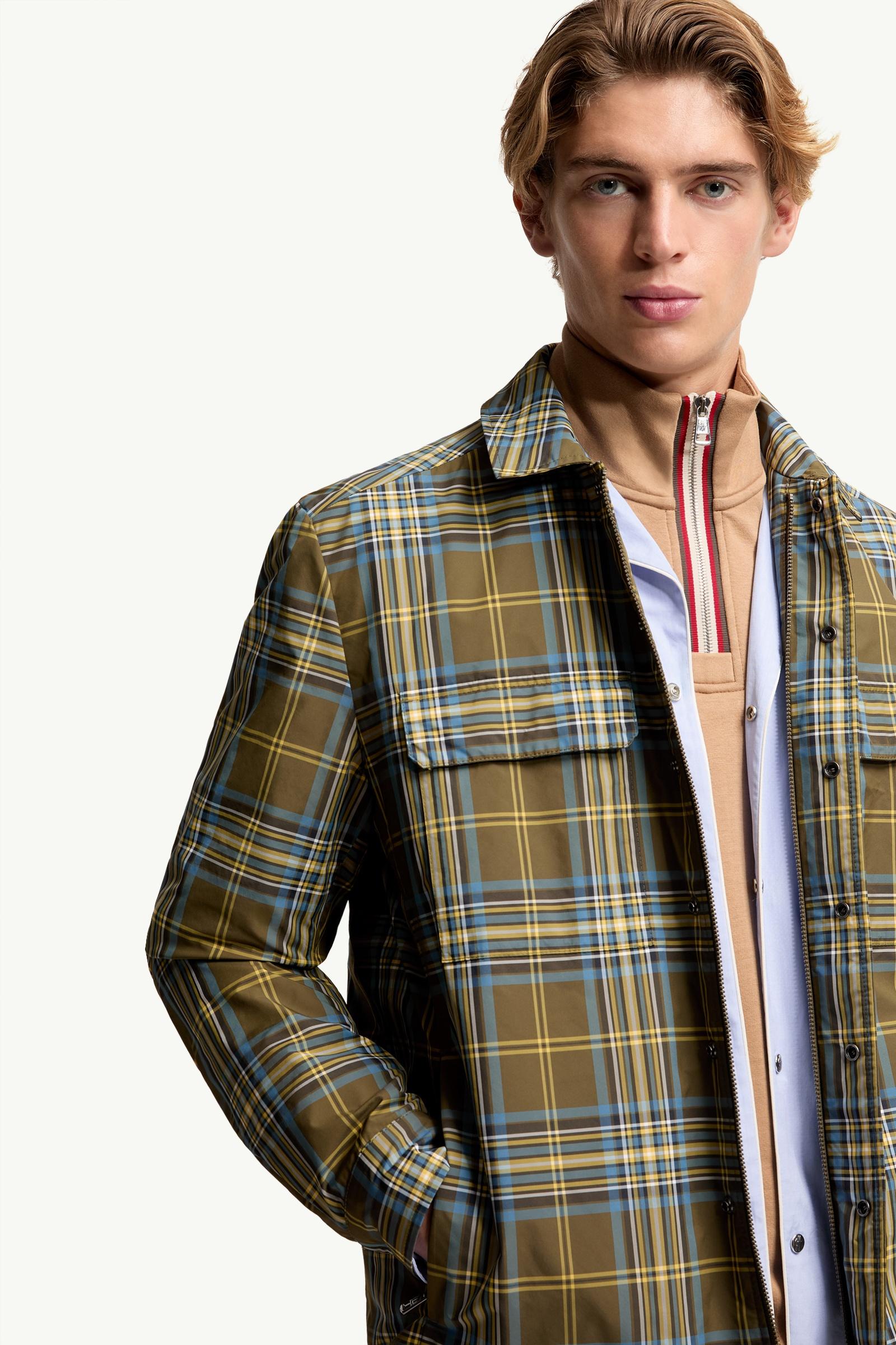 Moncler Monogram Checked Shirt Jacket Sky Blue & Olive Green Sky Blue & Olive Green