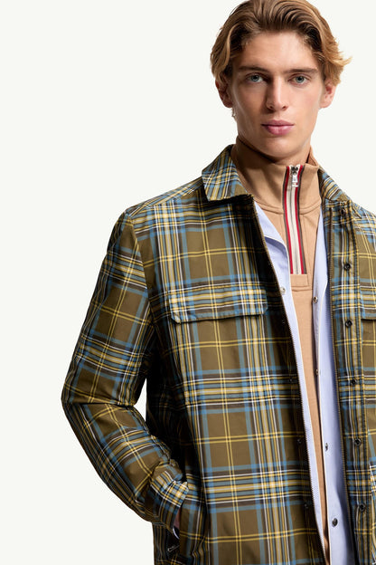 Moncler Monogram Checked Shirt Jacket Sky Blue & Olive Green Sky Blue & Olive Green