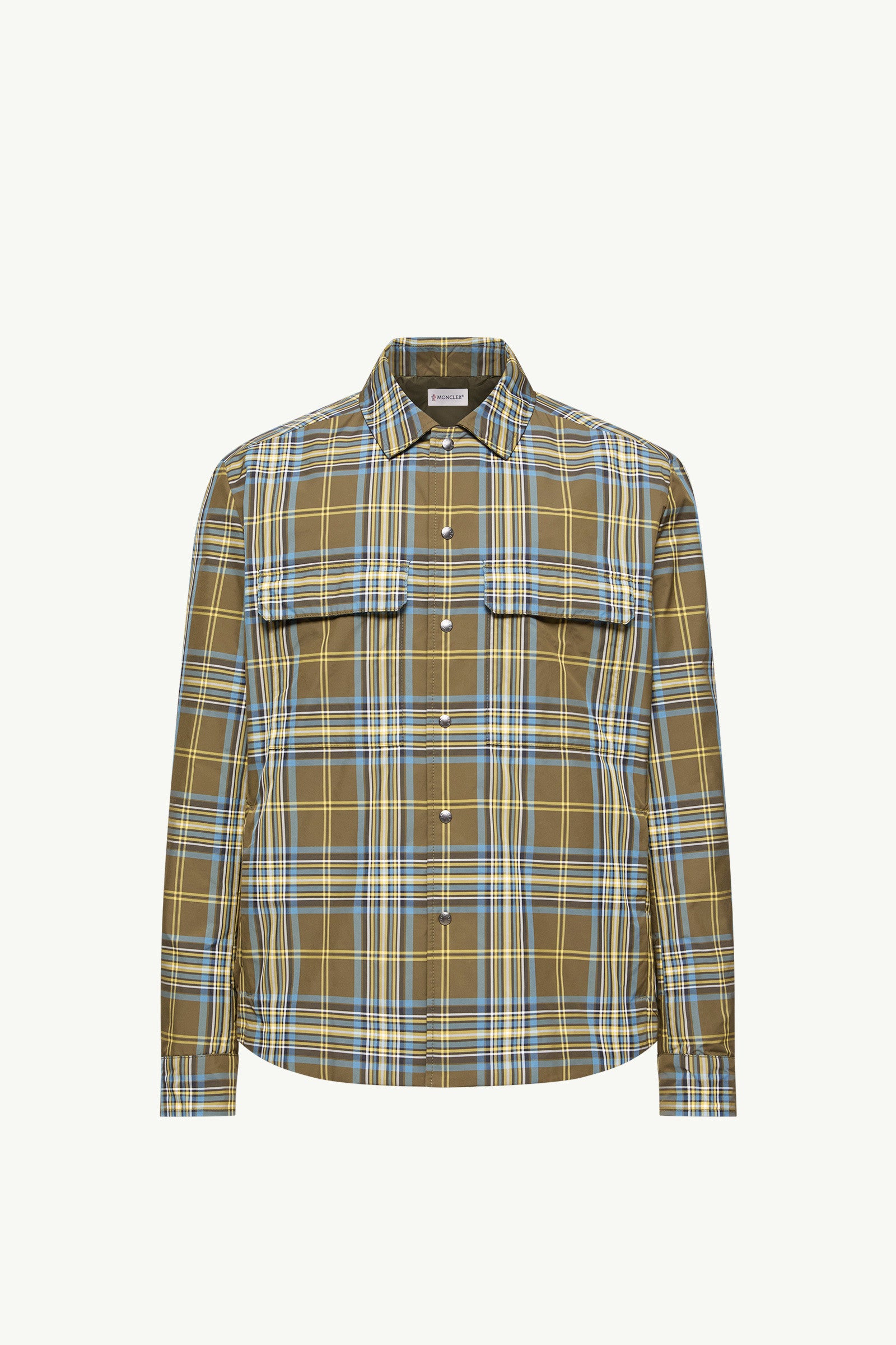 Moncler Monogram Checked Shirt Jacket Sky Blue & Olive Green Sky Blue & Olive Green