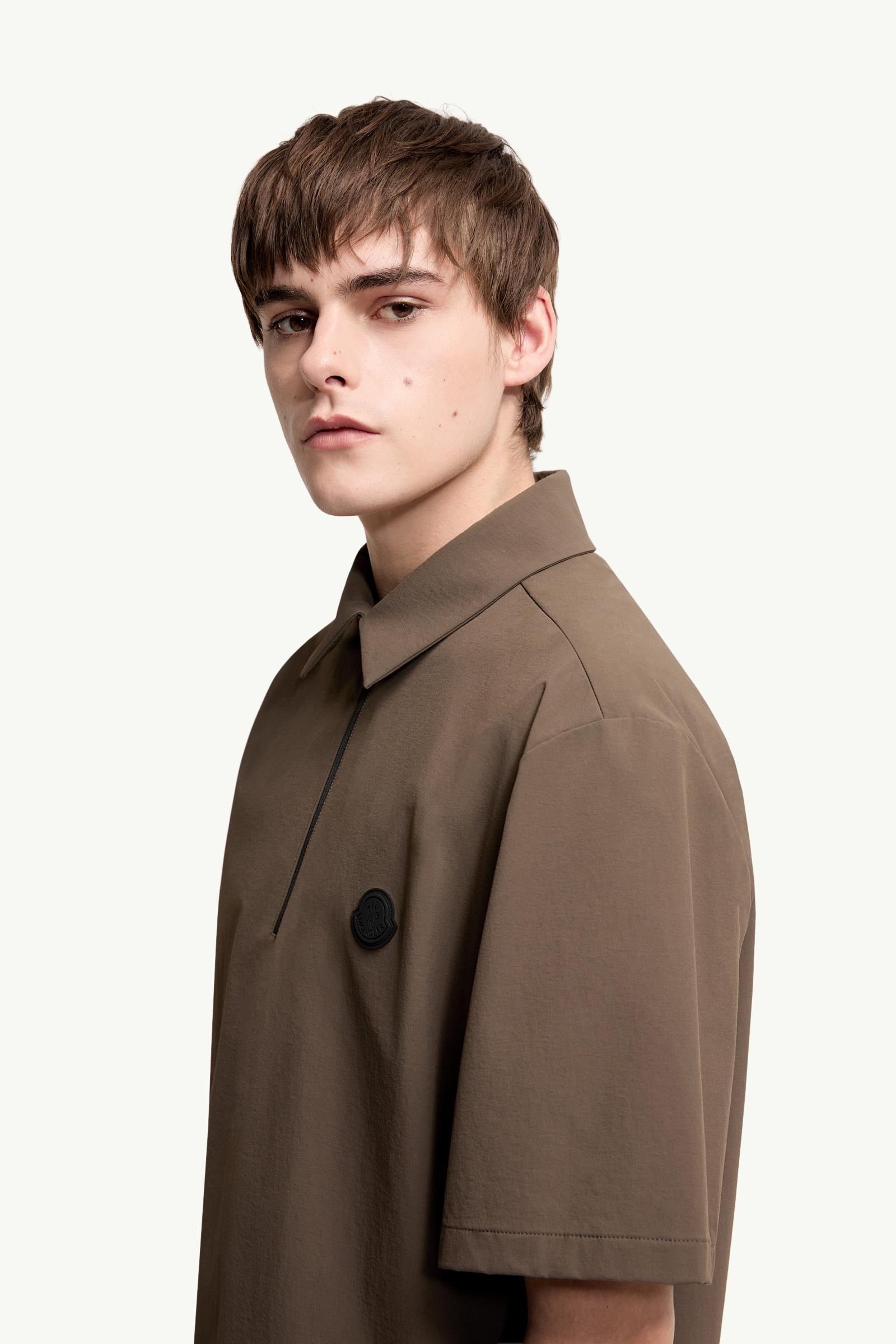 Moncler Logo Short Sleeve Half-Zip Shirt Brown Brown
