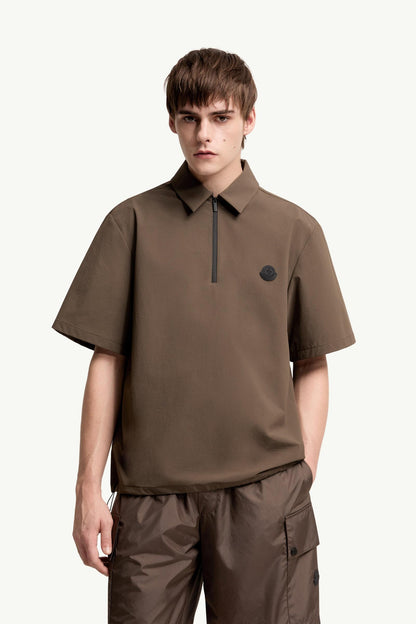 Moncler Logo Short Sleeve Half-Zip Shirt Brown Brown