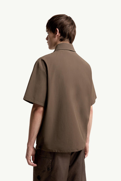 Moncler Logo Short Sleeve Half-Zip Shirt Brown Brown