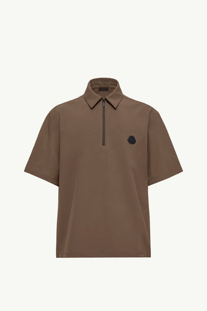 Moncler Logo Short Sleeve Half-Zip Shirt Brown Brown