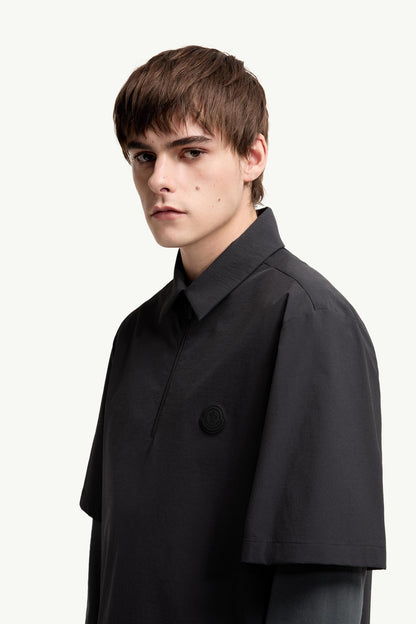 Moncler Logo Short Sleeve Half-Zip Shirt Black Black