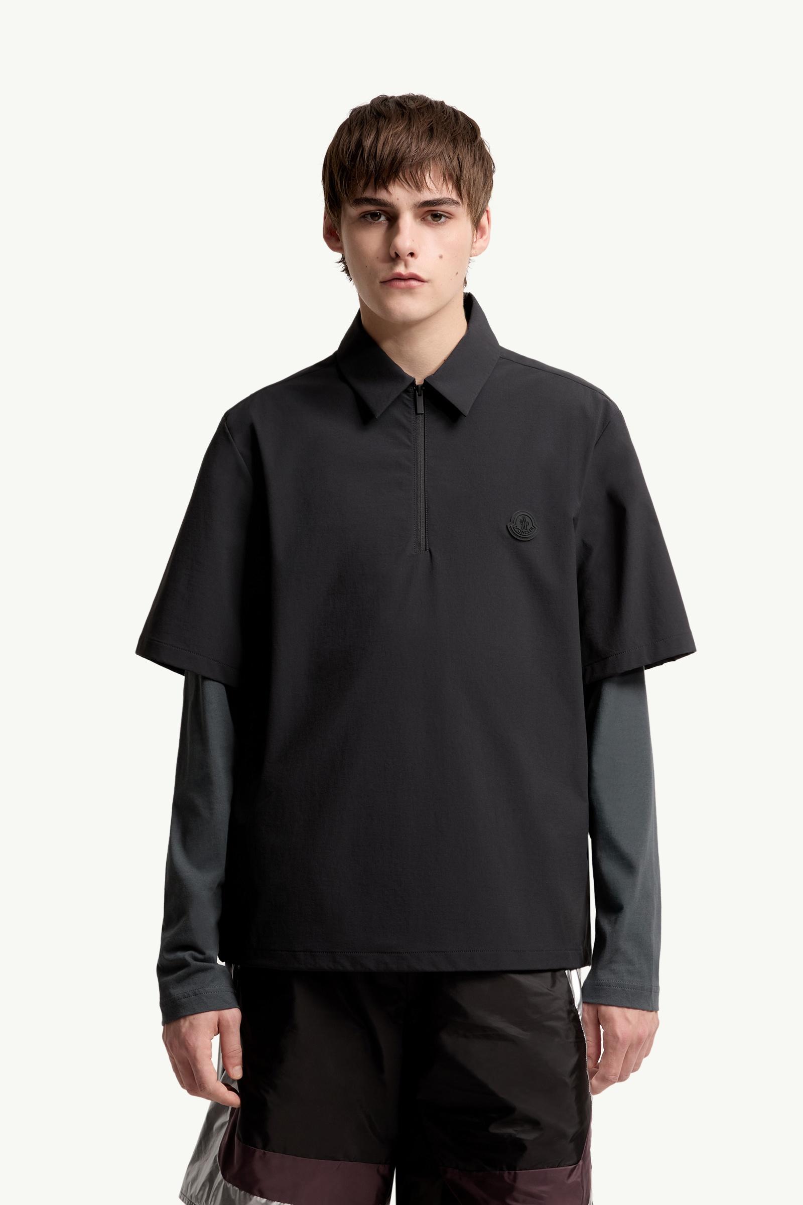 Moncler Logo Short Sleeve Half-Zip Shirt Black Black