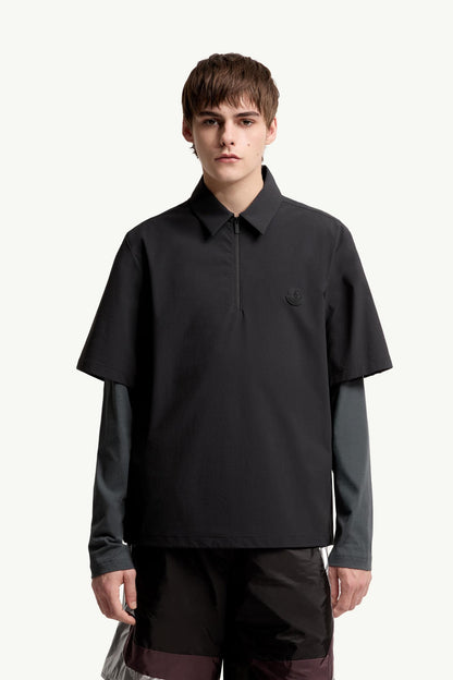 Moncler Logo Short Sleeve Half-Zip Shirt Black Black