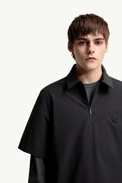 Moncler Logo Short Sleeve Half-Zip Shirt Black Black