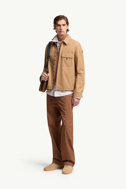 Moncler Leather Logo Cotton Blend Shirt Beige Beige