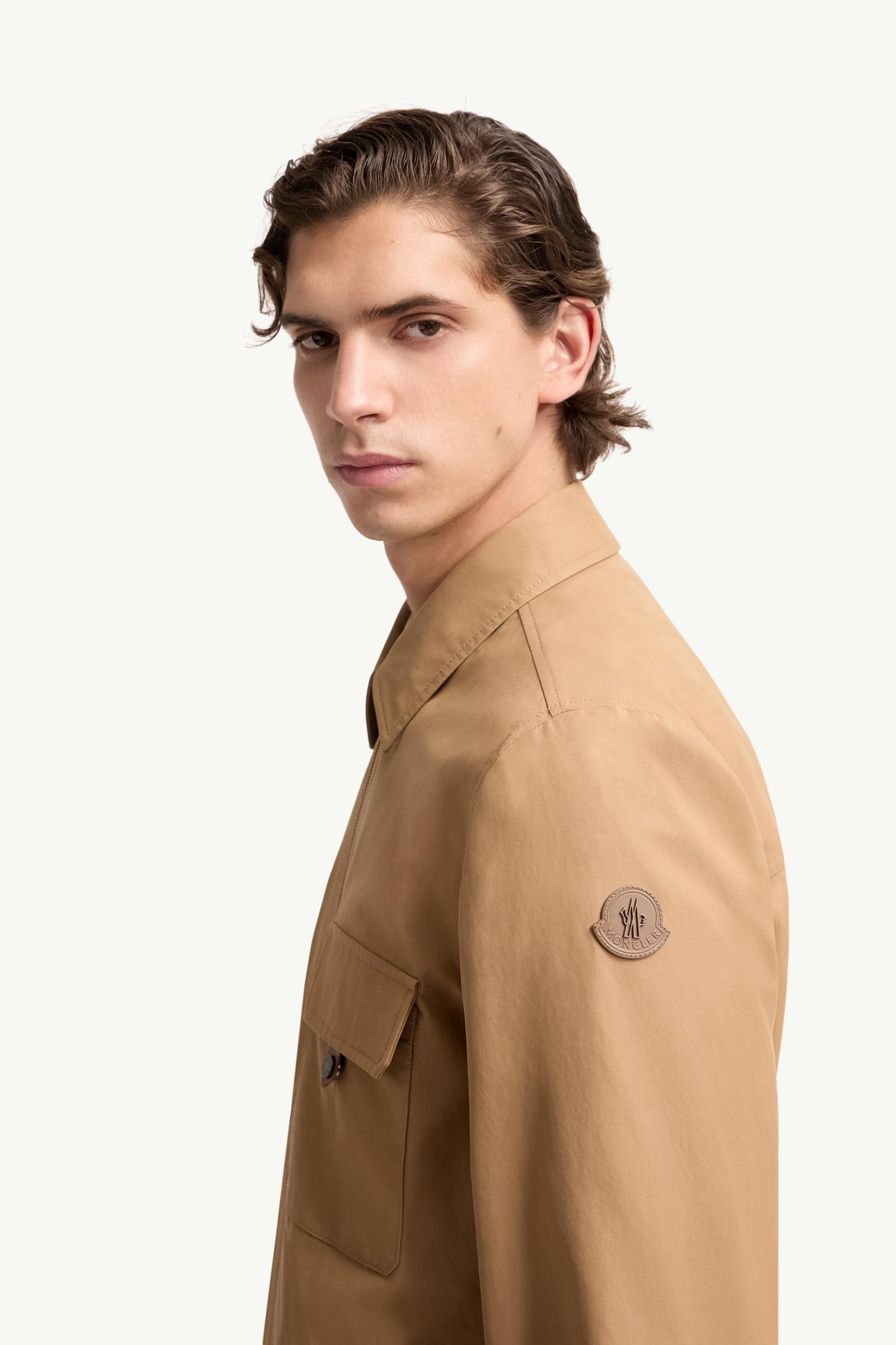 Moncler Leather Logo Cotton Blend Shirt Beige Beige