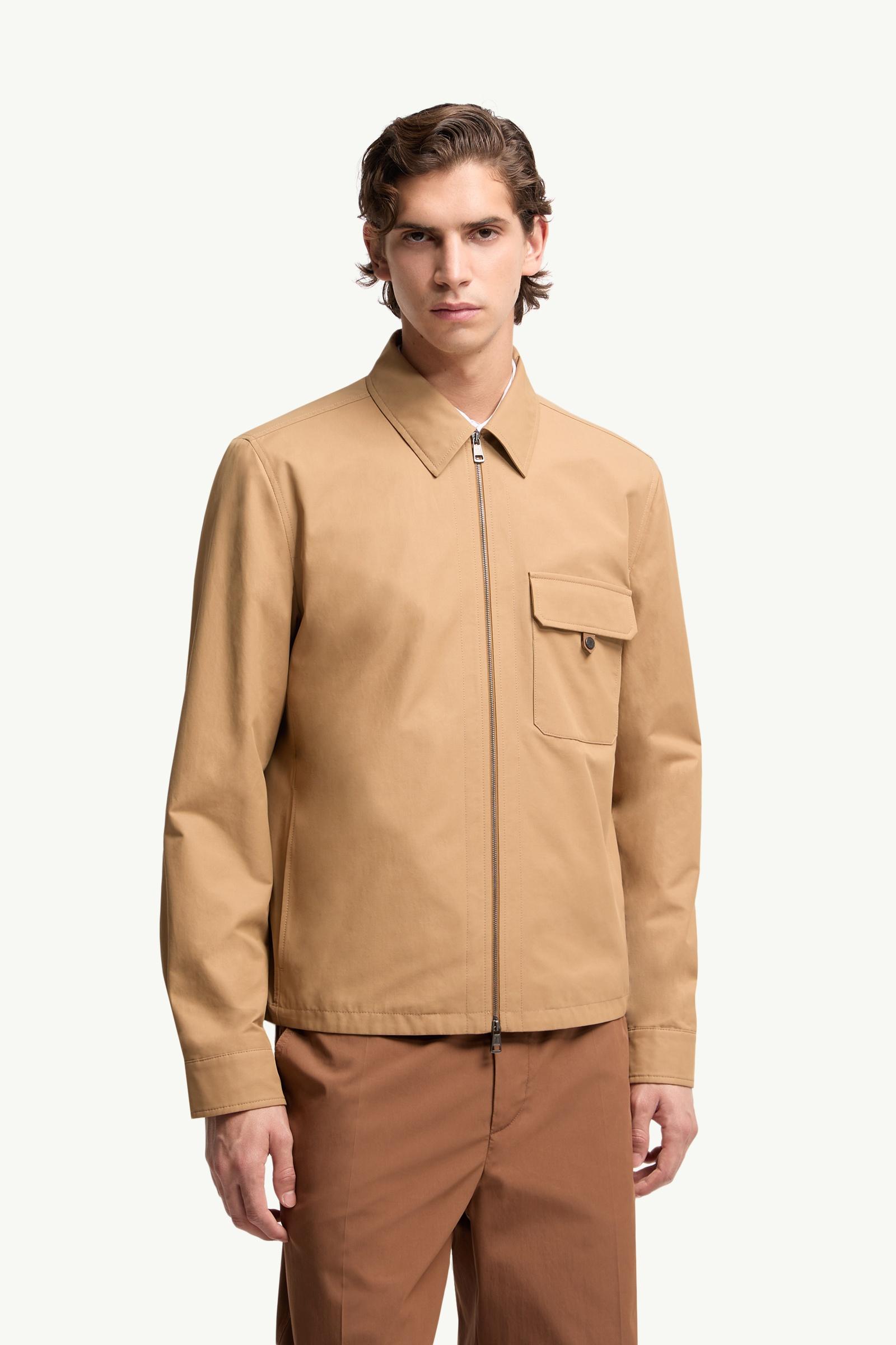 Moncler Leather Logo Cotton Blend Shirt Beige Beige
