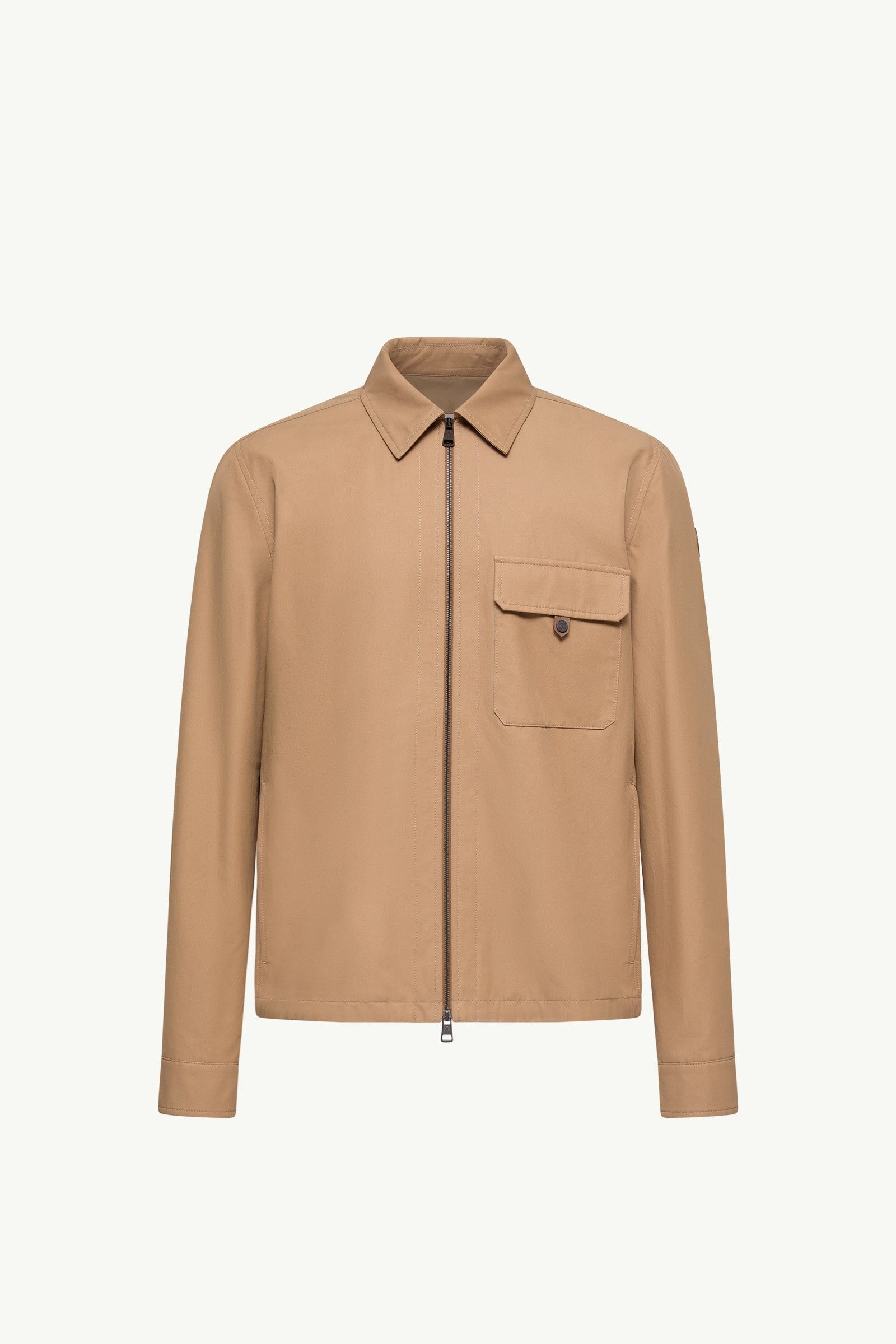 Moncler Leather Logo Cotton Blend Shirt Beige Beige
