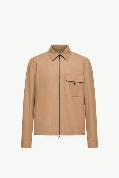 Moncler Leather Logo Cotton Blend Shirt Beige Beige