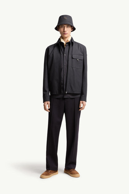 Moncler Leather Logo Cotton Blend Shirt Navy Blue Navy Blue