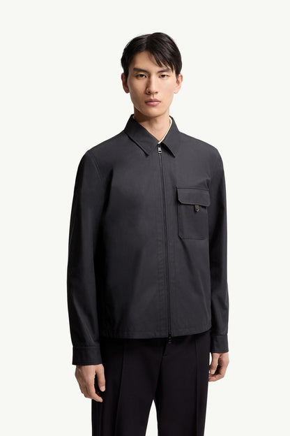 Moncler Leather Logo Cotton Blend Shirt Navy Blue Navy Blue