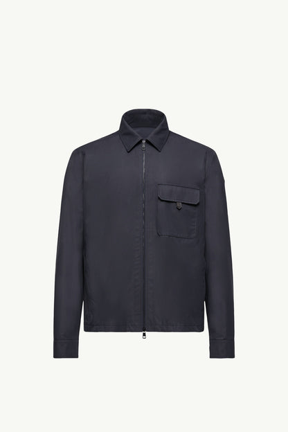 Moncler Leather Logo Cotton Blend Shirt Navy Blue Navy Blue