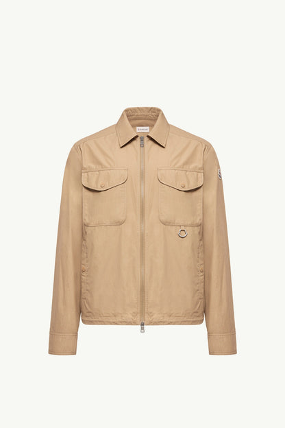 Moncler Cotton Poplin Long Sleeve Zip-Up Shirt Jacket Beige Beige