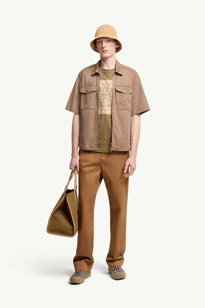 Moncler Short Sleeve Cotton Zip-Up Shirt Brown Brown