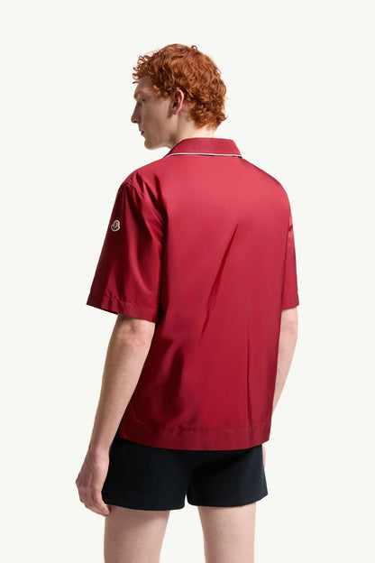 Moncler Embroidered Logo Short Sleeve Shirt Burgundy Burgundy