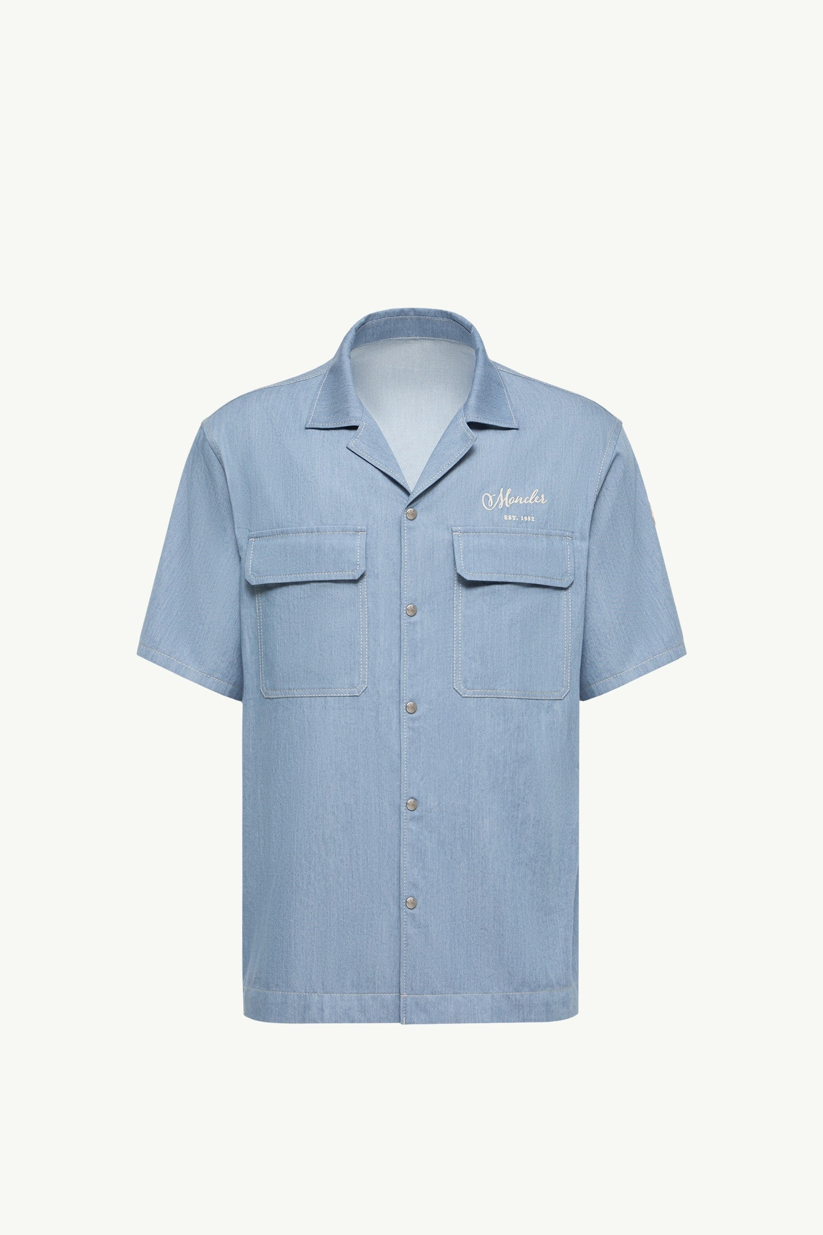 Moncler Embroidered Logo Denim Shirt Pastel Blue Pastel Blue